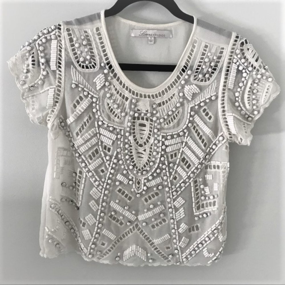 LOVERS AND FRIENDS White Beaded Xs shirt